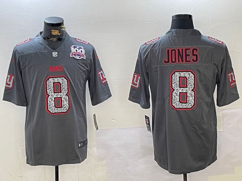 Men New York Giants #8 Jones Grey 2024 Nike Vapor Limited NFL Jersey style 1